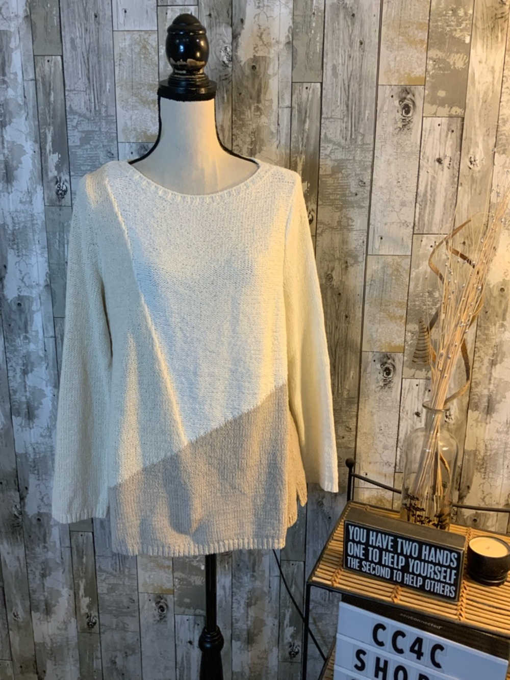 Light Cream Crewneck Knit Sweater - Casual Women's Pullover
